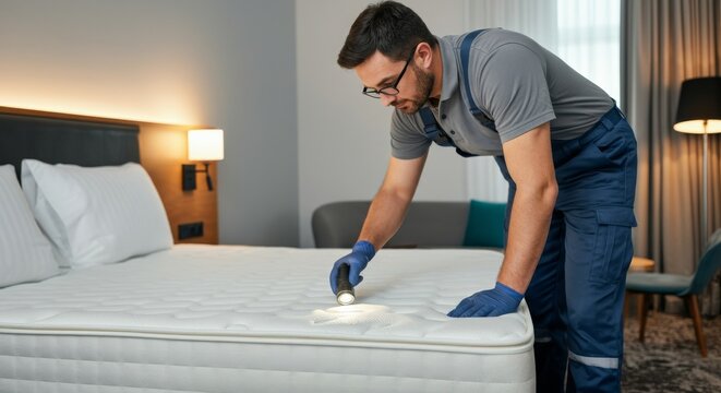A man inspecting a mattress for bed bugs